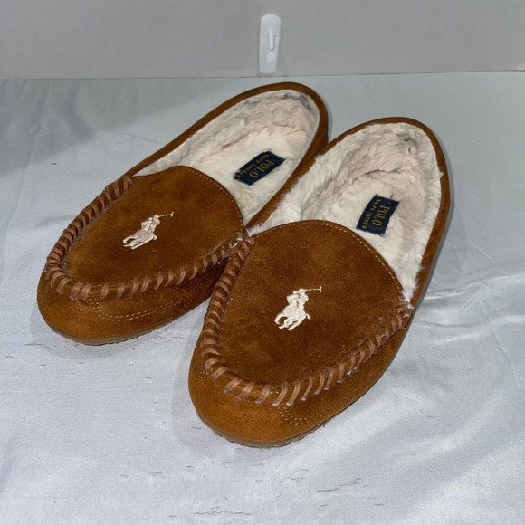 Polo Ralph Lauren Dezi V Mens Moccasin Slippers Tan Brown Faux Fur Lined Size 9 main image 5